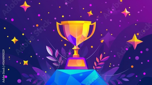 Golden Trophy with Sparkling Stars for Achievement and Success Recognition