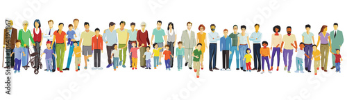 Eine große Gruppe von Eltern mit Kindern, isoliert illustration