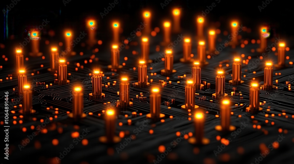 A stunning close-up of glowing circuits, showcasing intricate details and a mesmerizing play of light against a dark background. A stunning close-up of glowing circuits, showcasing intricate details and a mesmerizing play of light against a dark background.