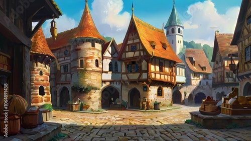 ゲーム背景　中世ドイツヨーロッパ風街の風景	