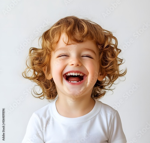 Portrait of a Little Girl with Curly Hair Laughing