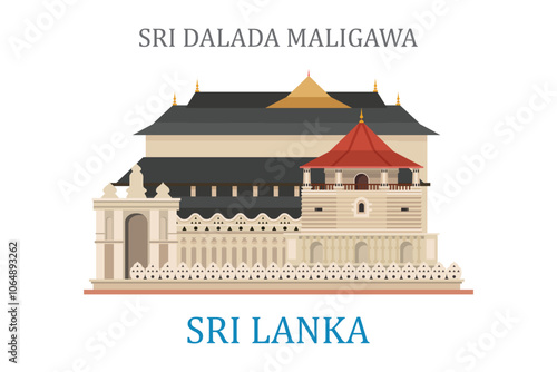 Sri Dalada Maligawa. Kandy Sri Lanka. Vector Design.