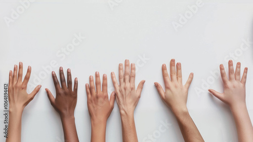 Diverse hands reaching out in a collaborative community support initiative in a bright, shared workspace