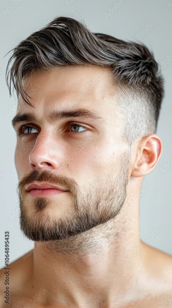 Obraz premium A man with a short haircut and a beard