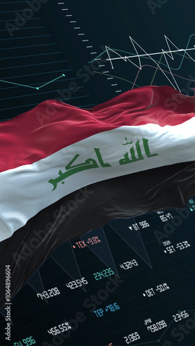 Iraq flag - Waving flag on report analytics data statement photo