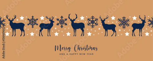 christmas greeting card with seamless deer and snowflake pattern vector illustration photo