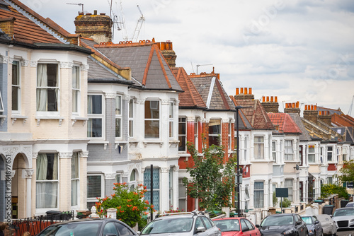 Row of English terraced houses in Harringay, London, UK photo