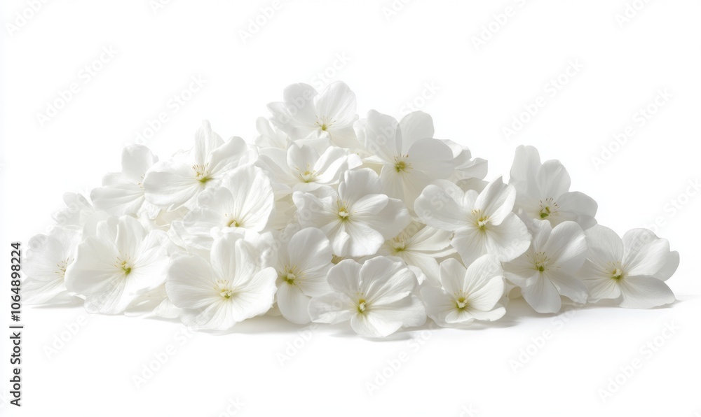 A dense cluster of white flowers rests on a white background, creating a serene and elegant aesthetic, perfect for memorial or remembrance designs