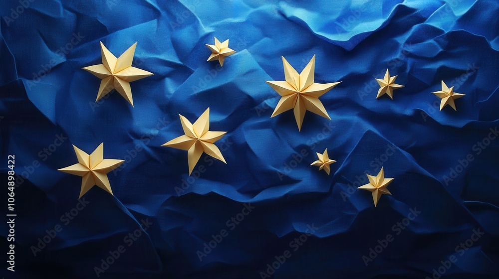 Colorful abstract star shapes on a deep blue textured background create a stunning visual Colorful abstract star shapes on a deep blue textured background create a stunning visual