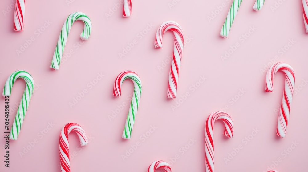 Obraz premium Close-Up of Festive Red and White Candy Canes in a Holiday Pattern