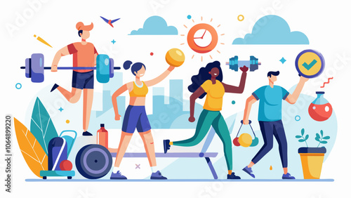 Lively Gym Scene with People Exercising