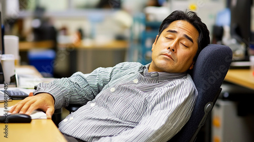 Japanese office worker slacking off, middle-aged photo