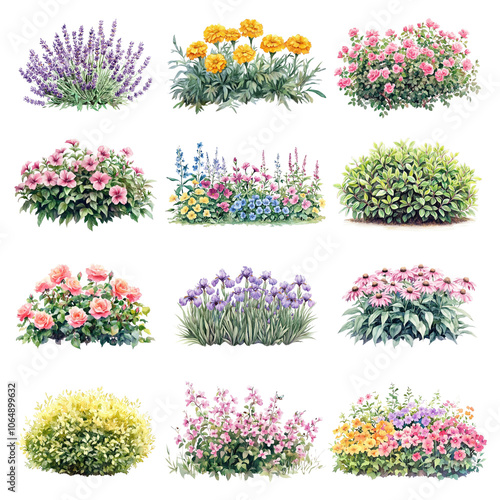 PNG flower garden  element set, transparent background