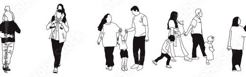 Hand-drawn doodle family border. Outline family clipart. Hand-drawn black art.