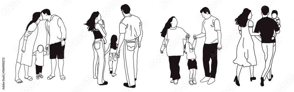 Hand-drawn doodle family icon set. Outline family clipart. Hand-drawn black art. Hand-drawn doodle family icon set. Outline family clipart. Hand-drawn black art.
