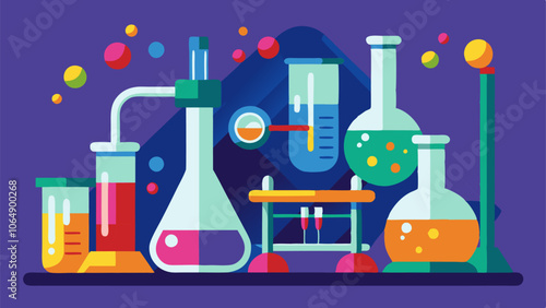 Science Lab Setup with Beakers and Test Tubes