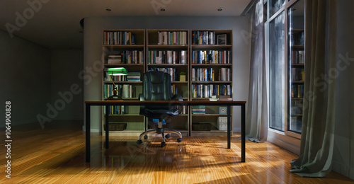 night time office or study room interior background
