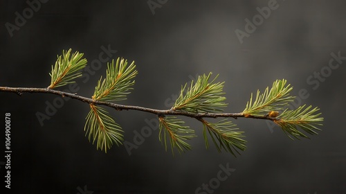 Elegant single color pine branch creating a natural border design on a dark backdrop photo