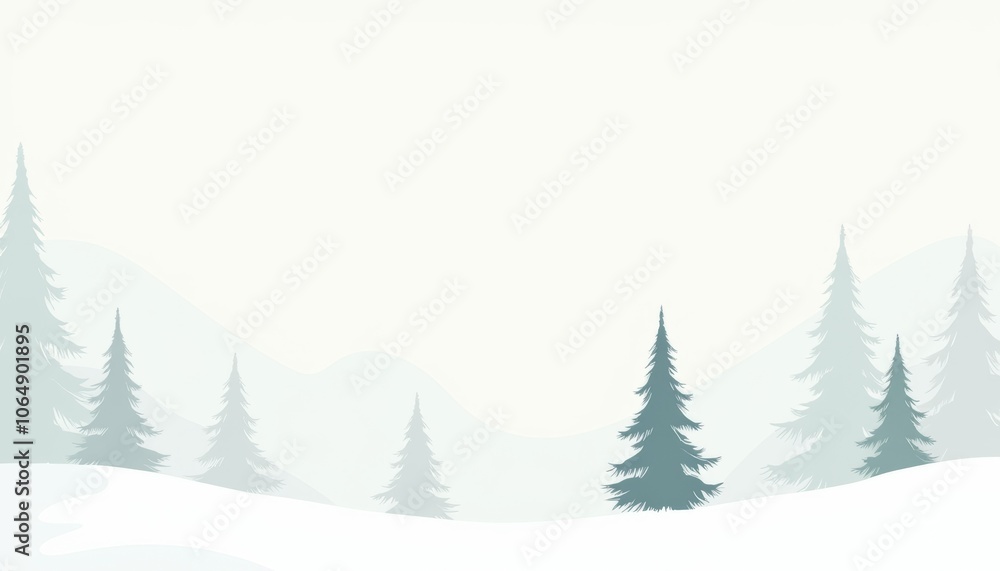 Fototapeta premium Minimalist Christmas background with fir trees in soft pastel colors and snow, copy space