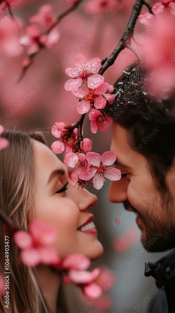 Fototapeta premium Romantic Couple in Cherry Blossom Bloom
