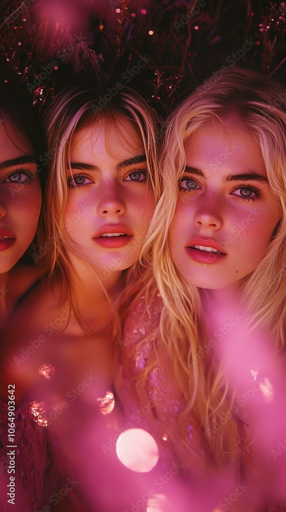 Three Female Celebrities Unite in a Pink Dreamscape