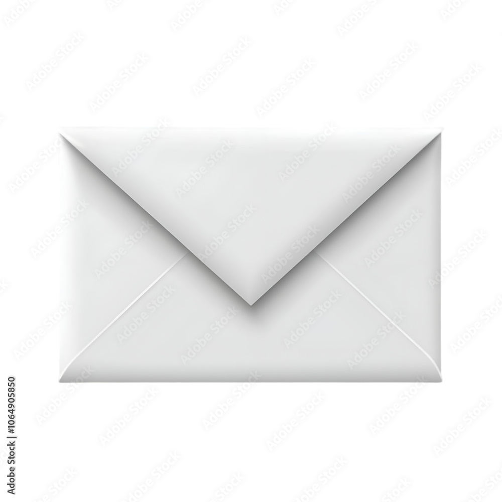 3D envelope mail icon, sleek and modern design, white with subtle shadows, on transparent background 3D envelope mail icon, sleek and modern design, white with subtle shadows, on transparent background