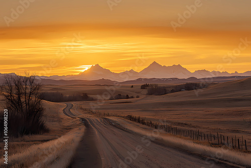 A road with a sunset in the background