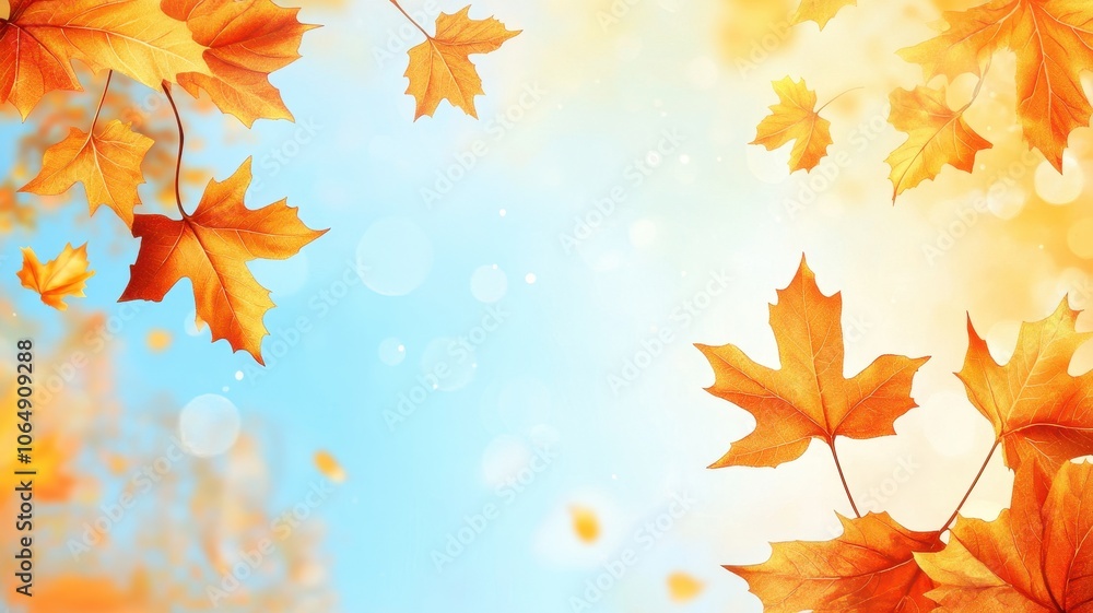 Autumn background with maple leaves and bokeh,Fall blurred background, Yellow and red maple leaves are flying and falling down. Autumnal landscape.water drop on leaf,space for text. Autumn background with maple leaves and bokeh,Fall blurred background, Yellow and red maple leaves are flying and falling down. Autumnal landscape.water drop on leaf,space for text.