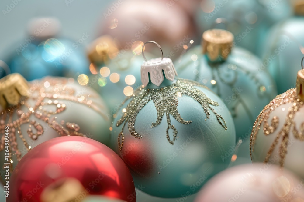A close-up shot of a collection of Christmas ornaments A close-up shot of a collection of Christmas ornaments