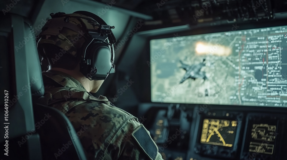 Fototapeta premium Advanced anti-aircraft and missile defense system performing in tactical operation scenario