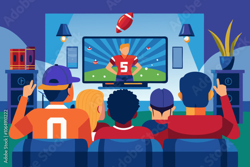 Enthusiastic football fans watching super bowl game at home