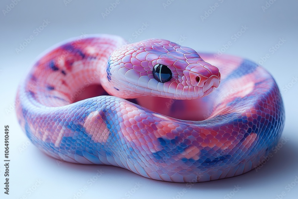 Fototapeta premium Side view of a coiled snake isolated on a pure white background. Cenerative AI