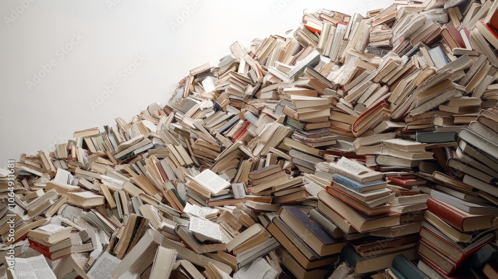 Cascading array of hardcover books tumble gracefully against a brilliant white backdrop. Cascading array of hardcover books tumble gracefully against a brilliant white backdrop.