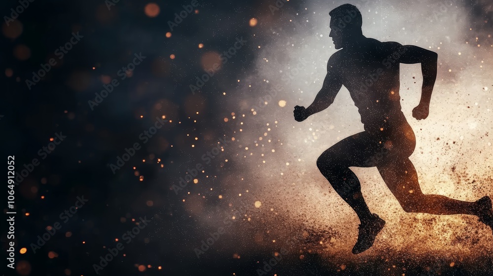 Fototapeta premium Dramatic silhouette of a man running through wall of fire, display of courage and determination