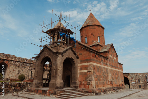 Khor Virap Monastery showcasing restoration work under clear skies in Armenia