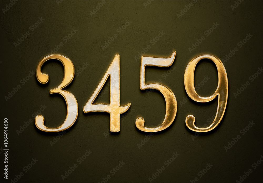 Old gold effect of 3459 number with 3D glossy style Mockup. Old gold effect of 3459 number with 3D glossy style Mockup.