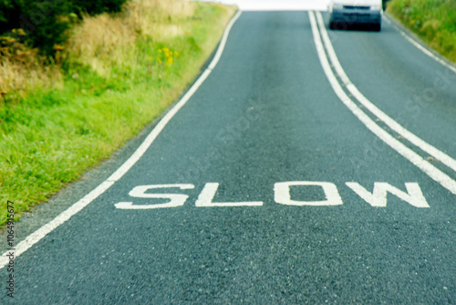 Wallpaper Mural Slow Road Paint Markings Warn Drivers To Slow Down For The Brow Of A Hill Torontodigital.ca