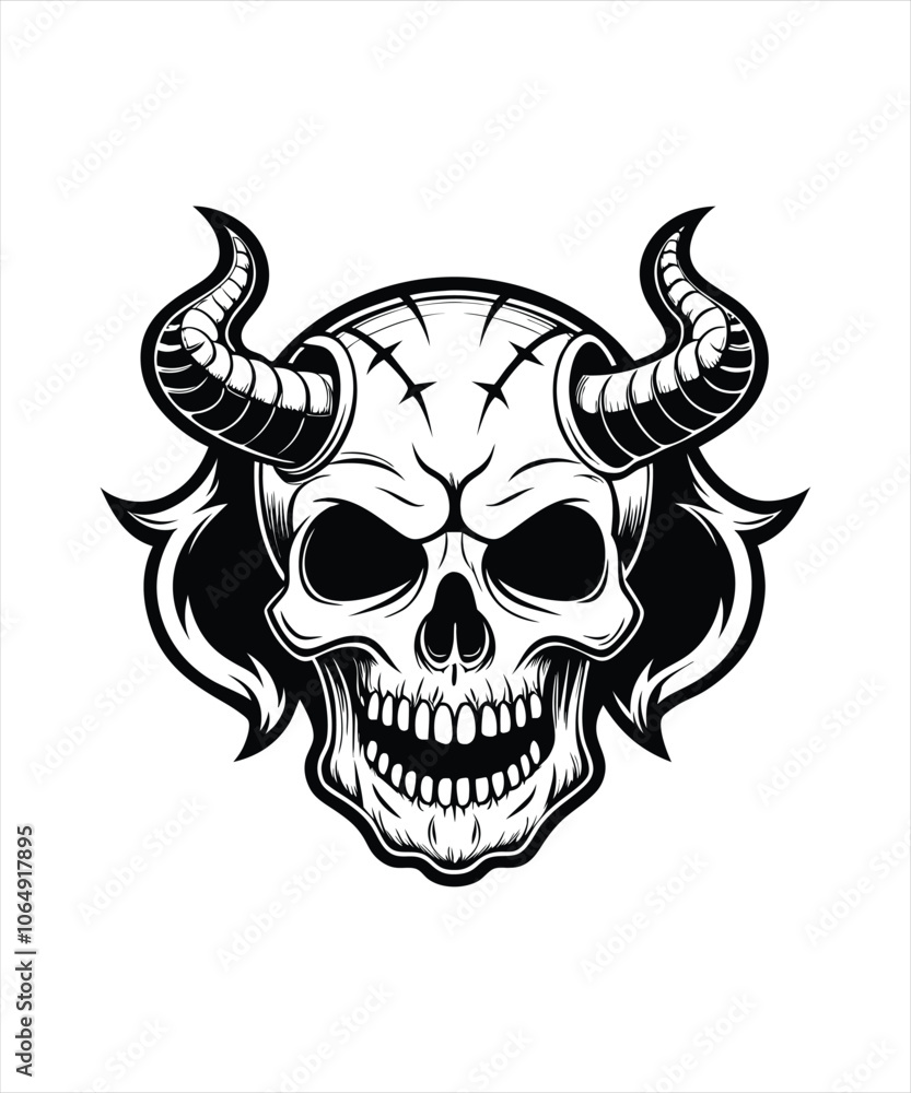 Fototapeta premium Free vector demon head skull silhouette illustration, white background