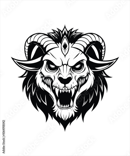 Free vector demon head skull silhouette illustration, white background