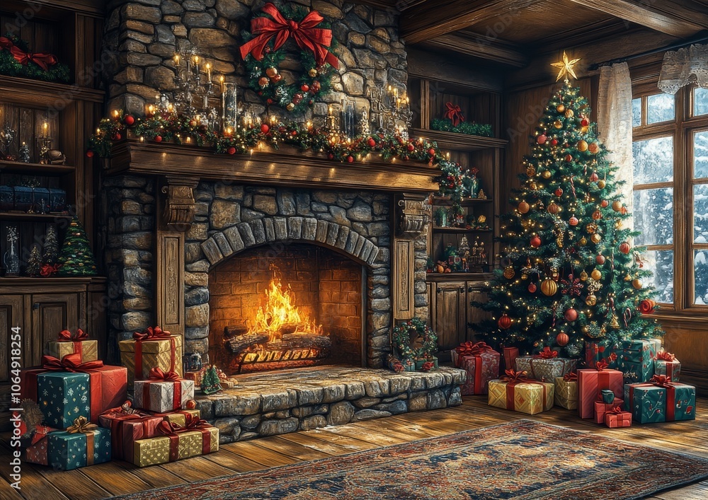 Cozy Christmas Cheer by the Fireplace for a Warm Holiday Atmosphere and Festive Decor