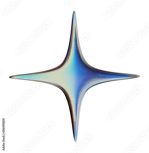 Holographic chrome element in Y2K style. 3D abstract futuristic star. Vector shapes