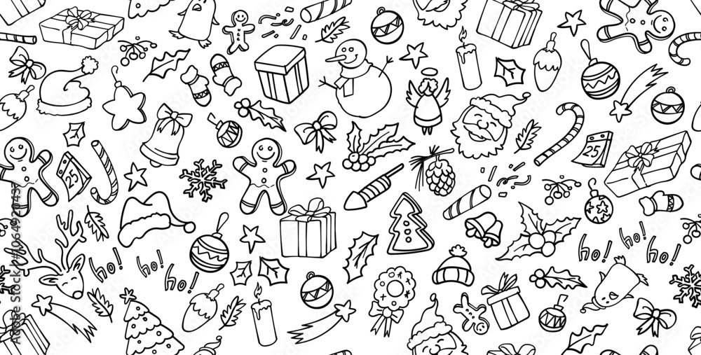 Obraz premium Hand drawn of Merry Christmas doodles set icons. vector illustration