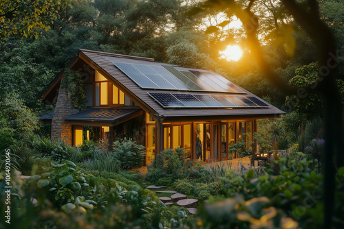  Retro houses with solar panels on roofs photo