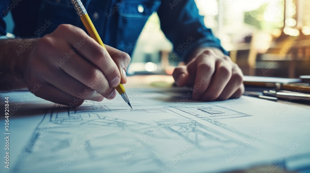 A person sketching on paper with a pencil, surrounded by art supplies in a creative space. A person sketching on paper with a pencil, surrounded by art supplies in a creative space.
