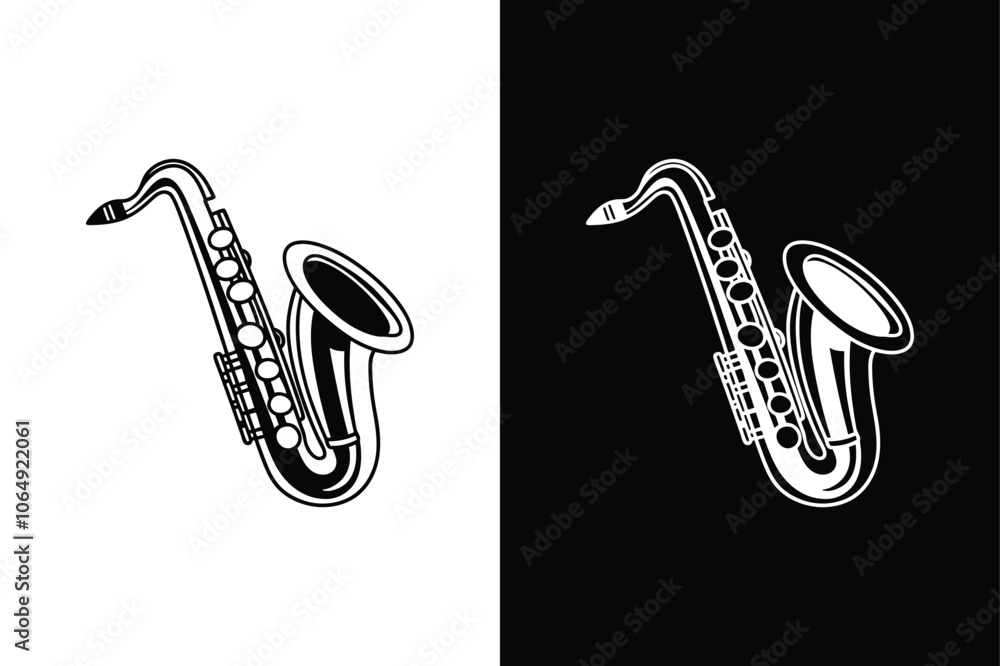 Naklejka premium Saxophone flute icon on White Background Vector Art Illustration on white background.