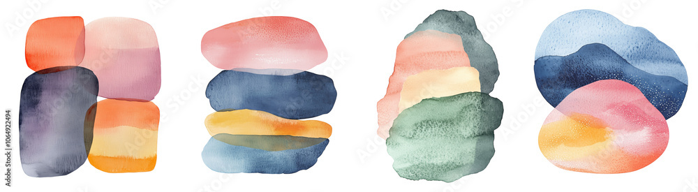 Obraz premium vibrant abstract watercolor shapes stacked layered design transparent background