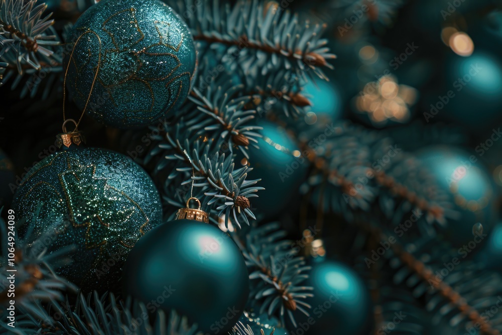A close-up shot of a Christmas tree decorated with colorful ornaments A close-up shot of a Christmas tree decorated with colorful ornaments