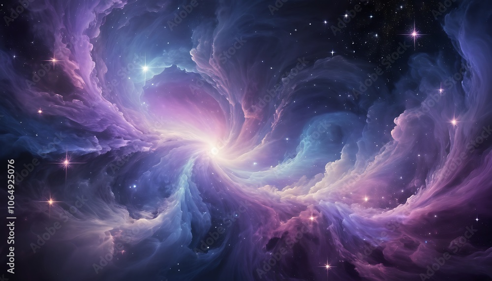 Envision a mesmerizing cosmic nebula filled with ethereal clouds of deep blue and purple hues. The particles are arranged in dynamic spirals, with luminous white and gold stars sprinkled throughout. E Envision a mesmerizing cosmic nebula filled with ethereal clouds of deep blue and purple hues. The particles are arranged in dynamic spirals, with luminous white and gold stars sprinkled throughout. E
