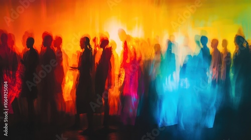 Abstract image of silhouetted figures in vibrant colors, suggesting motion and energy.