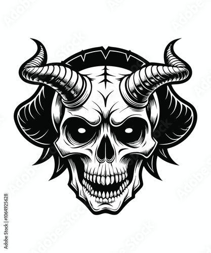 Free vector demon head skull silhouette illustration, white background